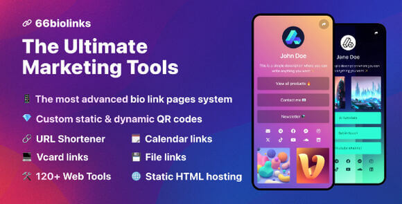 66biolinks v64.0.0 Nulled – Bio Links, URL Shortener, QR Codes & Web Tools (SAAS) Script