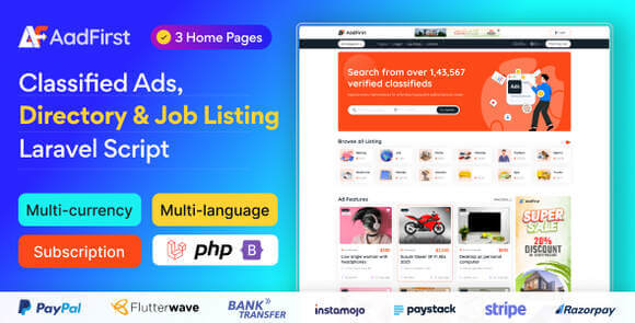 Aadfirst v5.0.0 – Classified Ads, Directory & Job Listing Laravel Script