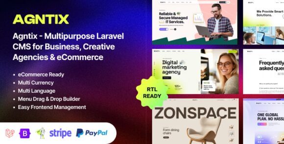Agntix v1.1.0 – Multipurpose Laravel CMS for Business, Portfolio, Creative Agencies & eCommerce Script