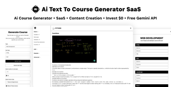 Ai Course Generator v5.0 – Text To Course SaaS Ai Video & Image Content Payment Earn Gemini React Admin Script