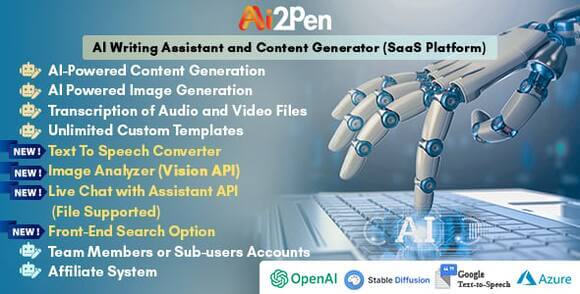 Ai2Pen v6.5 Nulled – AI Writing Assistant and Content Generator (SaaS Platform) PHP Script