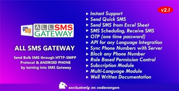 All SMS Gateway v2.1 – Send Bulk SMS through HTTP-SMPP Protocol & Android Phone by Turning into Gateway