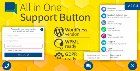 All in One Support Button v2.2.7 – Callback Request. WhatsApp, Messenger, Telegram, LiveChat