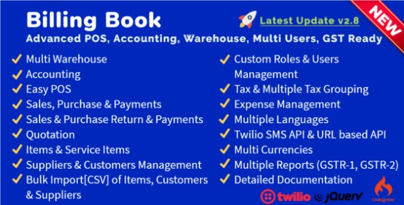 Billing Book v3.0 Nulled – Advanced POS, Inventory, Accounting, Warehouse, Multi Users, GST Ready PHP Script