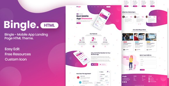 Bingle – Mobile App Landing Page HTML Theme