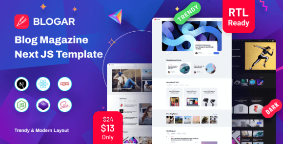 Blogar v1.0.3 – React Nextjs Blog and React Magazine Template Free