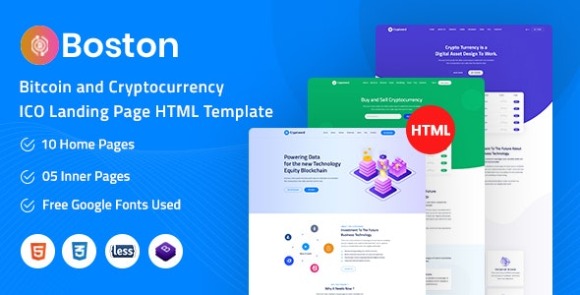 Boston v1.0 – Bitcoin & Cryptocurrency ICO Landing Page HTML Template Free
