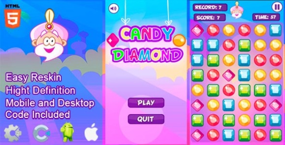 Candy Diamond v1.1 – HTML5 and Mobile .capx Game