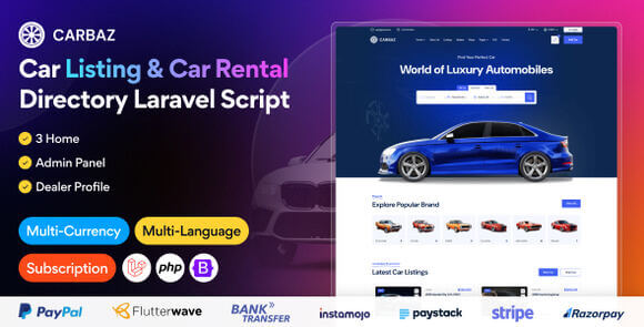 Carbaz v3.0.0 – Car Listing & Car Rental Directory Laravel Script