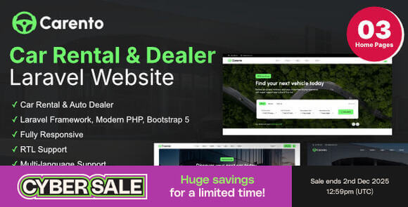 Carento v1.2.2 – Car Rental Booking Laravel System Script