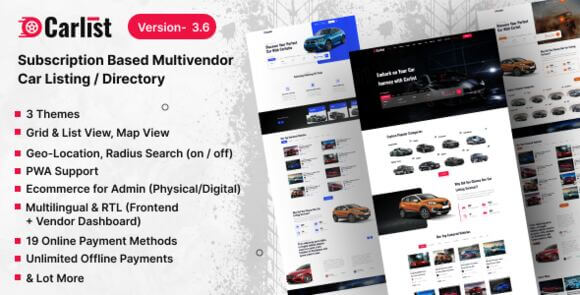 Carlist v3.6 – Multivendor Car Listing / Dealer / Directory Website (Subscription Based) Script