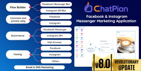 ChatPion v9.4.3 Nulled – Facebook & Instagram Chatbot, eCommerce, SMS/Email & Social Media Marketing Platform (SaaS) Script