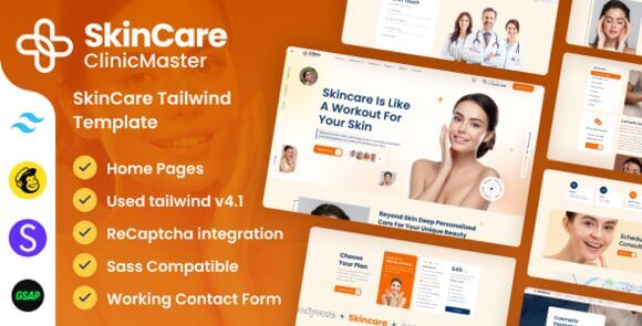 ClinicMaster – SkinCare Tailwind CSS Template