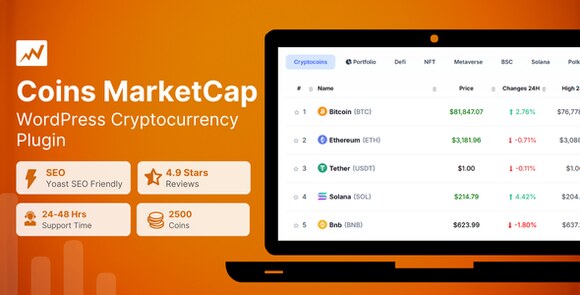 Coins MarketCap v5.6.4 – WordPress Cryptocurrency Plugin