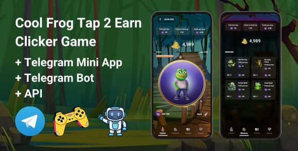CoolFrog v1.0 – Tap2Earn Clicker Game with Telegram Mini App + API + Bot