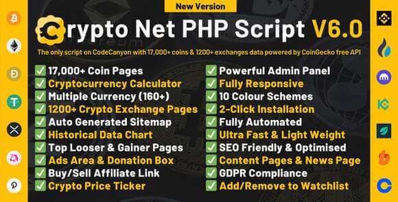 CryptoNet v6.1 – All-in-One Crypto Market Website PHP Script (CoinMarketCap & CoinGecko Alternative) Script