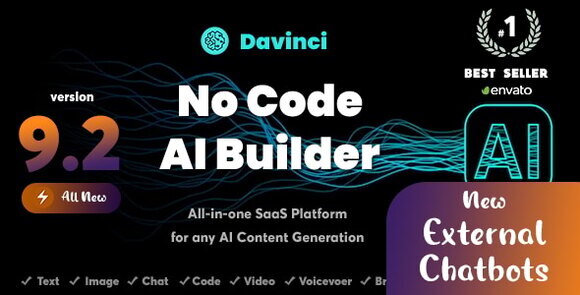 Davinci AI v9.3 Nulled – OpenAI Content, Text, Image, Voice, Chat, Code, Transcript, and Video Generator as SaaS Script