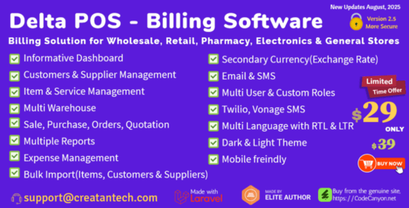 Delta POS v2.6 – Invoicing, Billing & Inventory Management System with GST & CRM Script