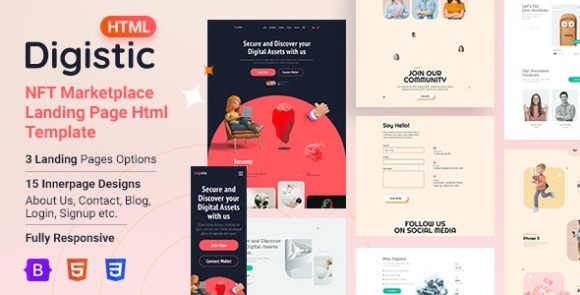 Digistic v1.0 – NFT Marketplace Landing Page HTML Template Free