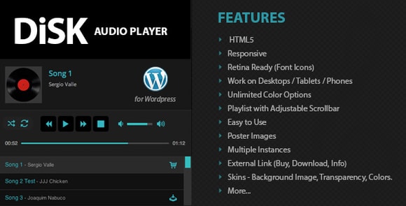 Disk Audio Player For WordPress Plugin v2.9 – HTML5 MP3 Players