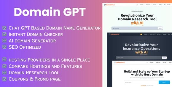 Domain GPT (9 Aug 2024) – AI Domain Name Generator | Domain Tools | React Nextjs Script