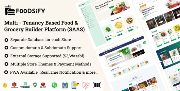 FOODSIFY v1.6 – Multitenancy Based Food Grocery & E-commerce Builder Platform (SAAS) Script