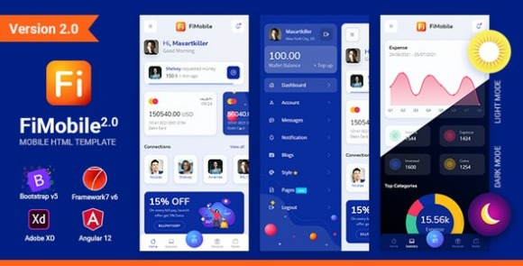 FiMobile v2.0 – Finance HTML Template Bootstrap 5 Framework7 Angular 12 Starter Free
