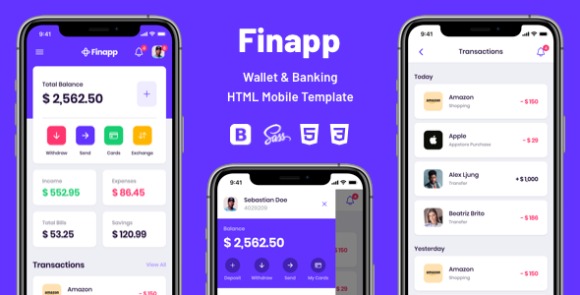 Finapp v2.2 – Wallet & Banking HTML Mobile Template Free