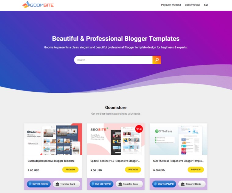 Goomsite Clone Blogger Template (Default, Purple, Blue, Dark) 2020