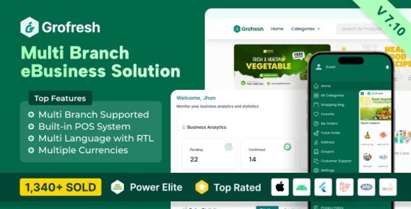 GroFresh v7.10 Nulled – (Grocery, Pharmacy, eCommerce, Store) App and Web with Laravel Admin Panel + Delivery App Source