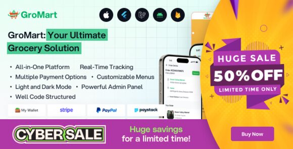 GroMart v5.4 – Grocery Store App, Grocery Delivery, Multivendor Grocery Flutter App Source