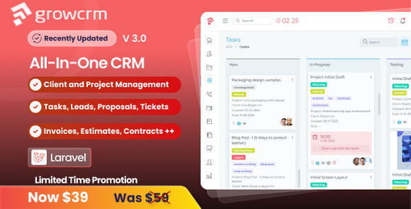 Grow CRM v3.1 Nulled – Laravel Project Management PHP Script