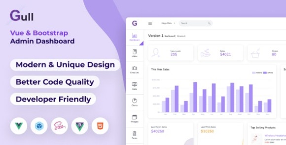 Gull v1.1 – HTML & Vuejs Admin Dashboard Template Free