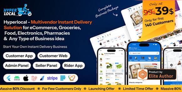 Hyperlocal v1.2.0 – Multivendor eCommerce, Grocery, Food, Pharmacy Flutter Delivery App – Admin & Website Source