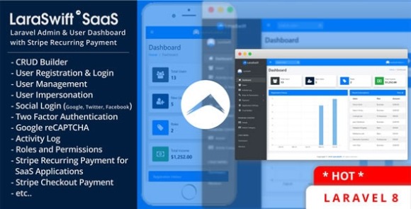 LaraSwift SaaS v1.0 – Laravel Admin & User Dashboard + CRUD Builder + Stripe Recurring Payment PHP Script
