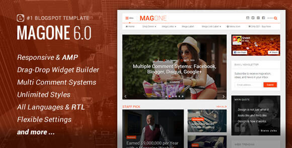 MagOne v6.9.971 – Responsive News & Magazine Blogger Template