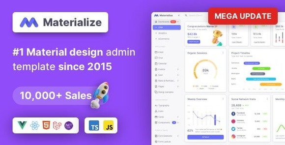 Materialize v13.8.0 – Next.js, Vuejs, Nuxt, HTML, Laravel, Django, Asp.Net Material Design Admin Template