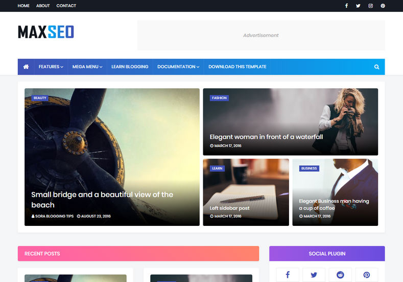 MaxSeo – SEO Friendly Blogger Template Free Download
