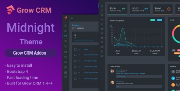 Midnight (3 Feb 2022) – Grow CRM Dark Theme Addon Free