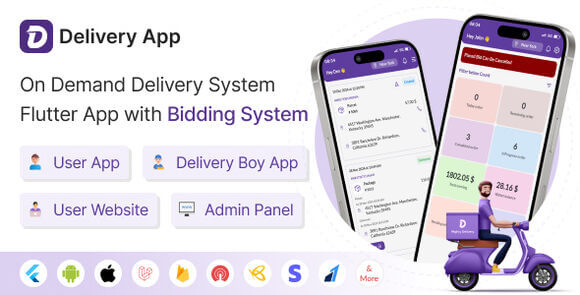MightyDelivery v32.0 – Delivery App – On Demand Delivery System Flutter App with Bidding System | Courier App Source