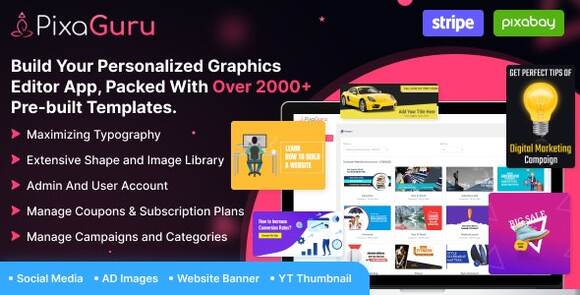 PixaGuru v1.9 – SAAS Platform to Create Graphics, Images, Social Media Posts, Ads, Banners, & Stories Script