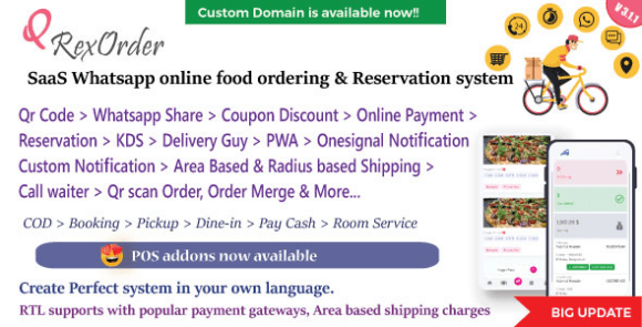 QrexOrder v3.1.1 Nulled – SaaS Restaurants / QR Menu / WhatsApp Online Ordering / Reservation System PHP Script