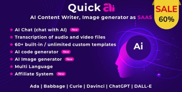 QuickAI OpenAI v4.5 Nulled – ChatGPT – AI Writing Assistant and Content Creator as SaaS Script