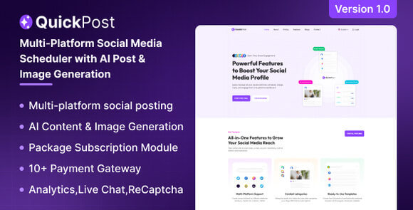 QuickPost v1.0 – Multi-platform Social Media Scheduler with AI Post & Image Generation Script