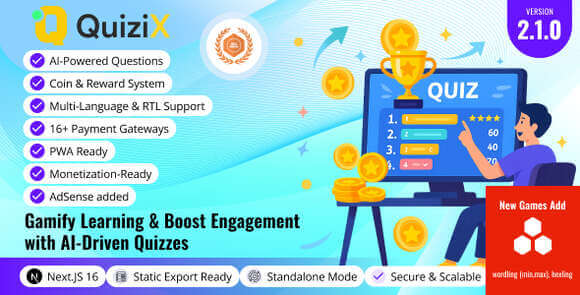 QuiziX v2.1.0 – AI Quiz & Trivia Game | Laravel + Next.js Gamified Quiz Platform Script