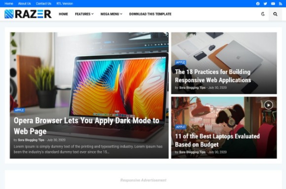 Razer v1.0 (Premium) – Magazine Blogger Template Free