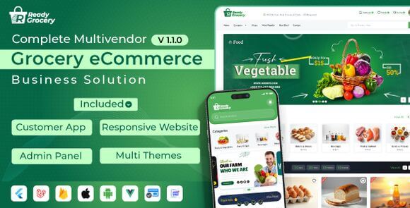 ReadyGrocery v1.3.0 – Multivendor Grocery & eCommerce Mobile App with Website & Laravel Admin Panel Source
