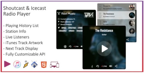 SHOUTcast and Icecast Radio Web Player v1.2 – HTML5 Player