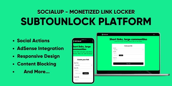 SocialUp v1.0 – Monetized Social Unlock Link PHP Script