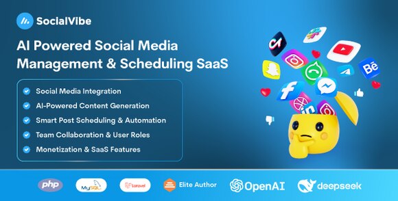SocialVibe v2.1.0 – AI-Powered Social Media Management & Scheduling SaaS Script